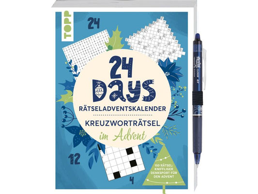 Frechverlag | Topp Adventskalender 24 Days Rätsel | 150 Kreuzworträtsel, inkl. FriXion Clicker