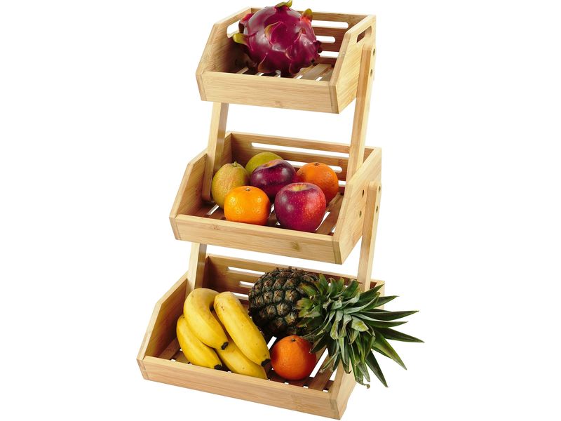relaxdays | Etagere Obst 3er | Material: Bambus