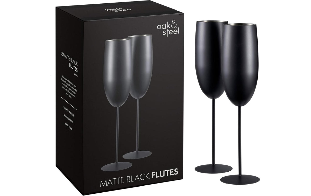 Oak&Steel Sektgläser Schwarz matt, 2er Set