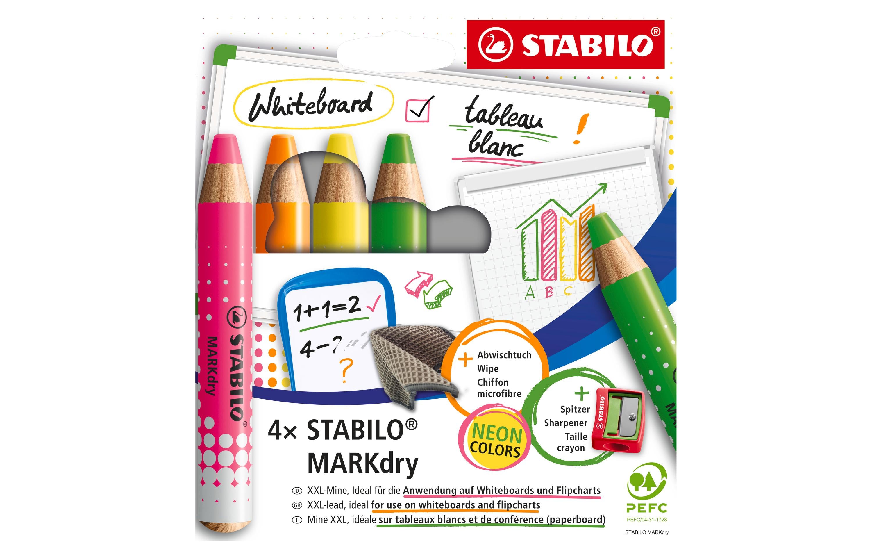 STABILO MARKdry Whiteboardmarker neon 4Etui