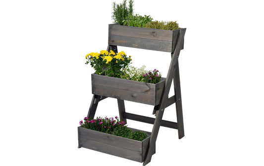 dobar | Hochbeet Pflanztreppe 3-stufig | aus Holz,inkl. Pflanzfolie, Anthrazit