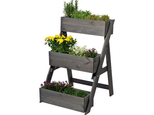 dobar | Hochbeet Pflanztreppe 3-stufig | aus Holz,inkl. Pflanzfolie, Anthrazit