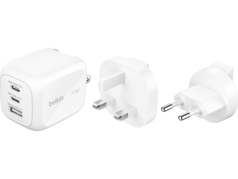 Belkin | BoostCharge Ladegerät mit Steckertip | 2x USB-C, 1x USB-A, steckertipps UK, EU, US
