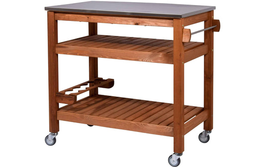 Beistellwagen aus Holz mit Edelstahlplatte