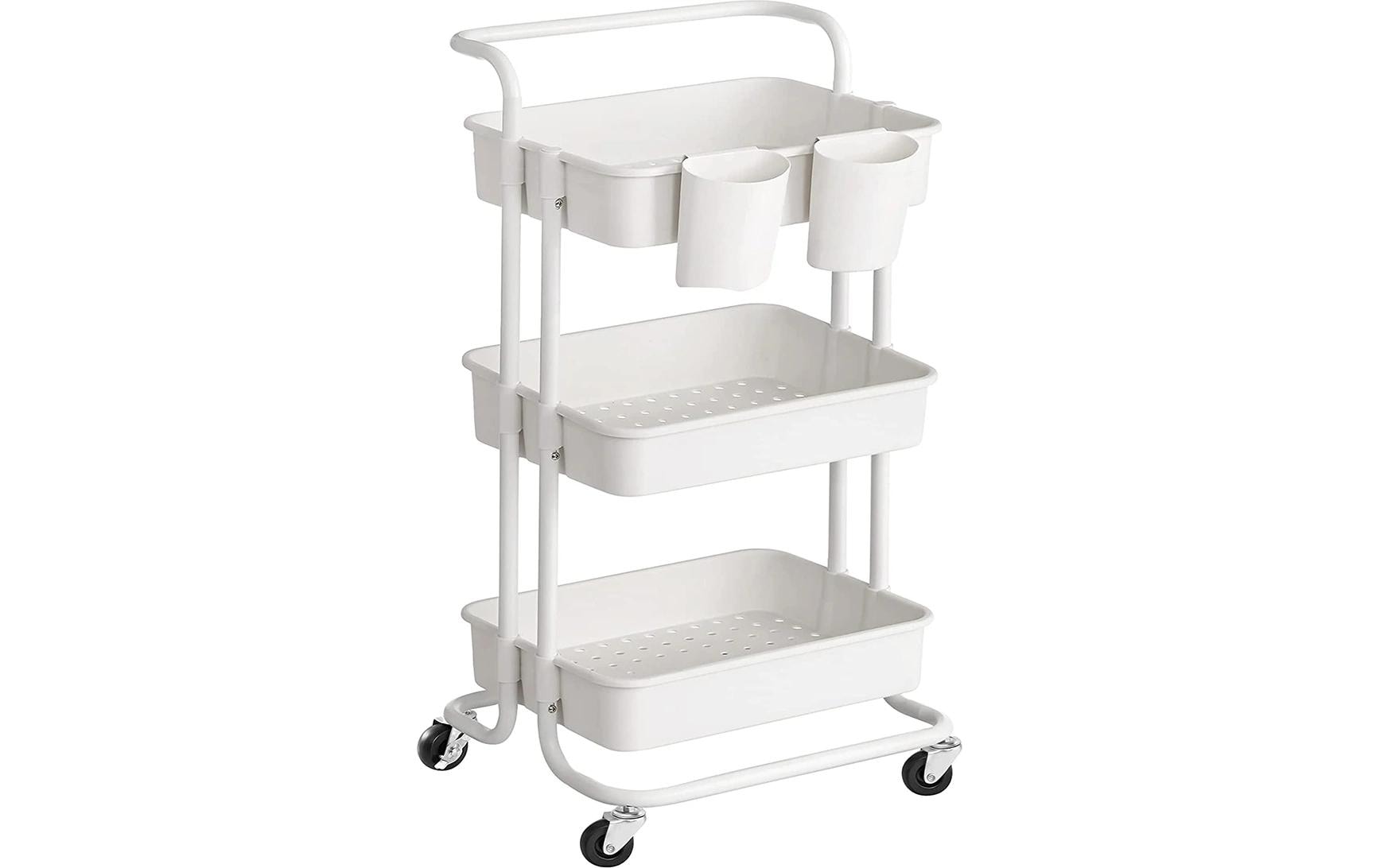 Songmics Wagen mit Rollen, 3 Ablagen, Weiss