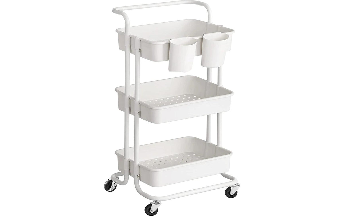 Songmics Wagen mit Rollen, 3 Ablagen, Weiss