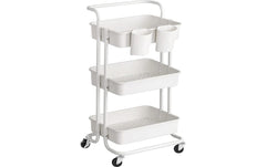 Songmics Wagen mit Rollen, 3 Ablagen, Weiss