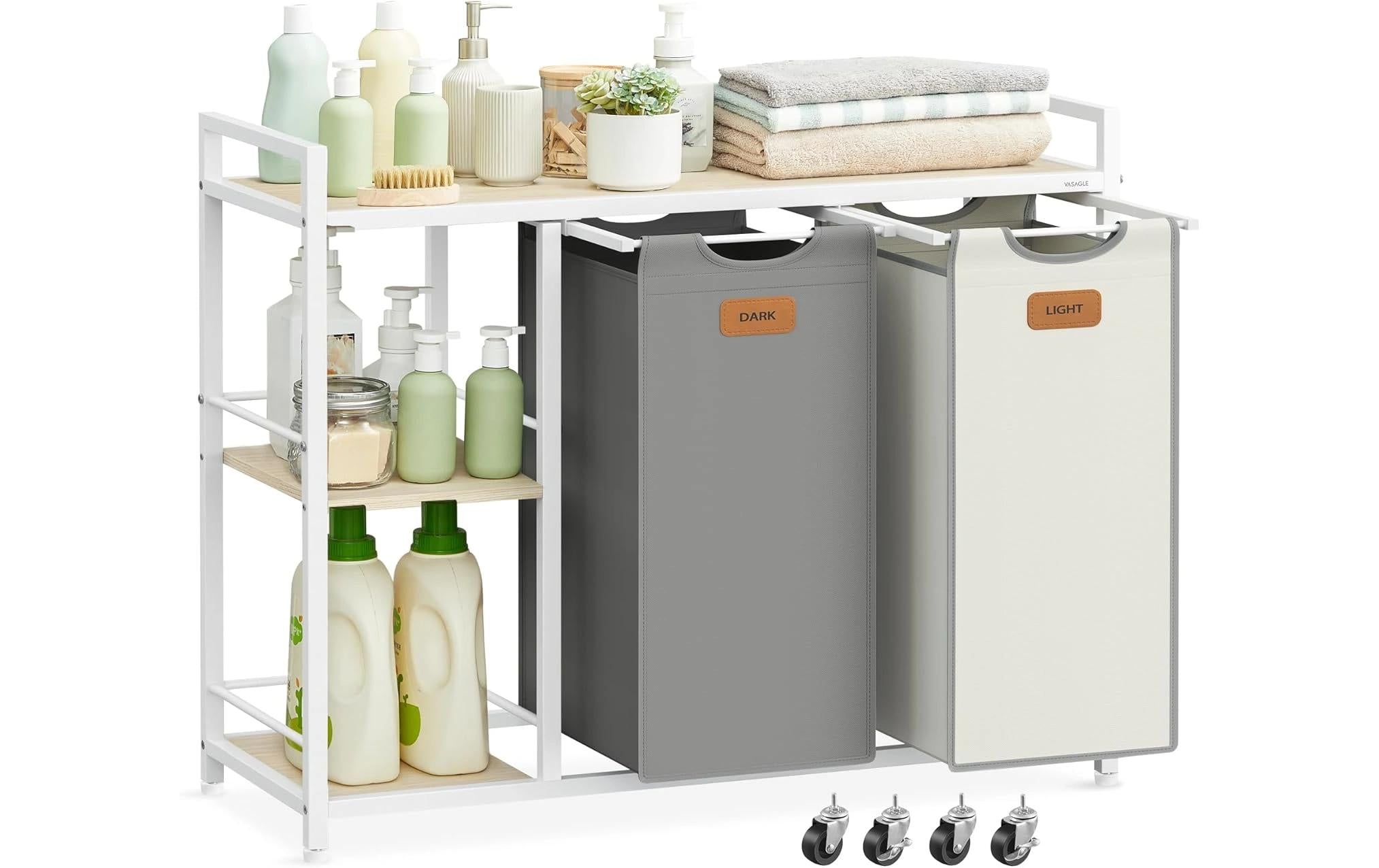 Vasagle Wäschekorb mit Ablage Grau-Beige