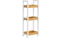 Songmics | Regal auf Rollen, Weiss-Natur | 30x20x80 cm (LxBxH), Bambus, MDF