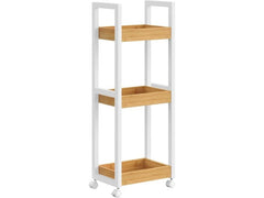 Songmics | Regal auf Rollen, Weiss-Natur | 30x20x80 cm (LxBxH), Bambus, MDF