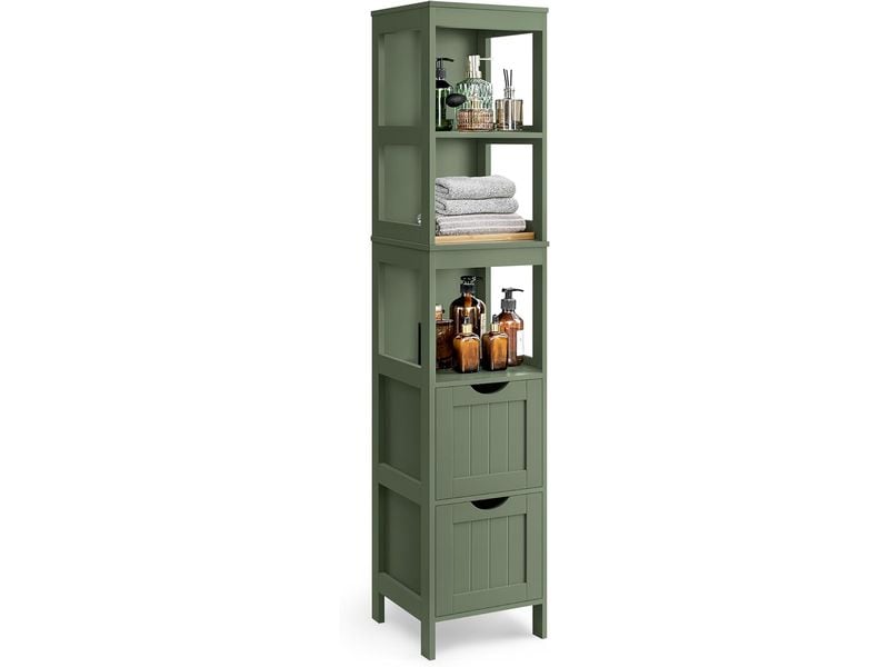 VASAGLE | Kommode Landhausstil, Grün | 30x30x141.5 cm (LxBxH), MDF