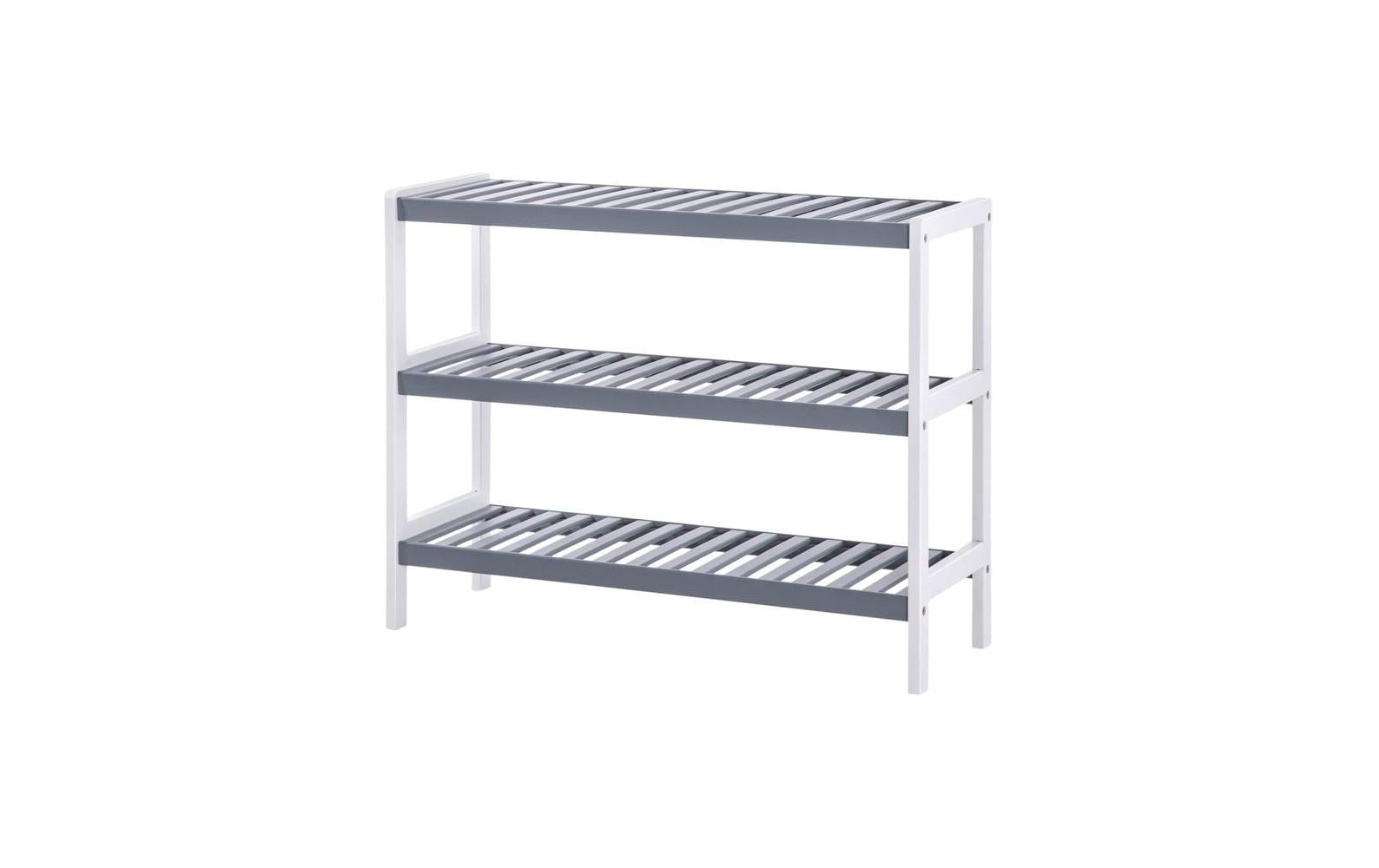 Songmics Schuhregal Bambus, Weiss-Grau