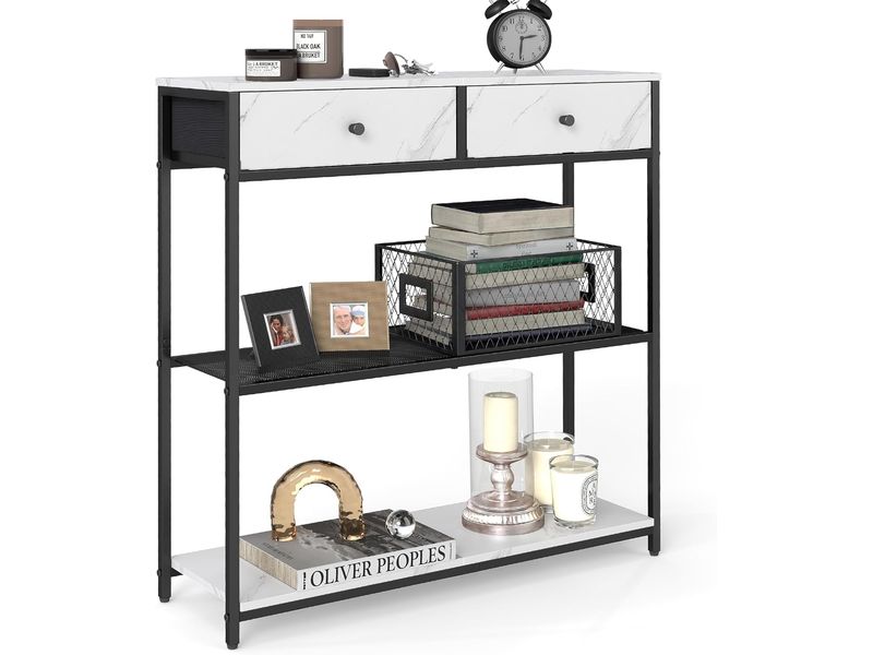VASAGLE | Konsolentisch Schwarz-Marmor | 76x24x79.9 cm (LxBxH), Spanplatte, Stahl