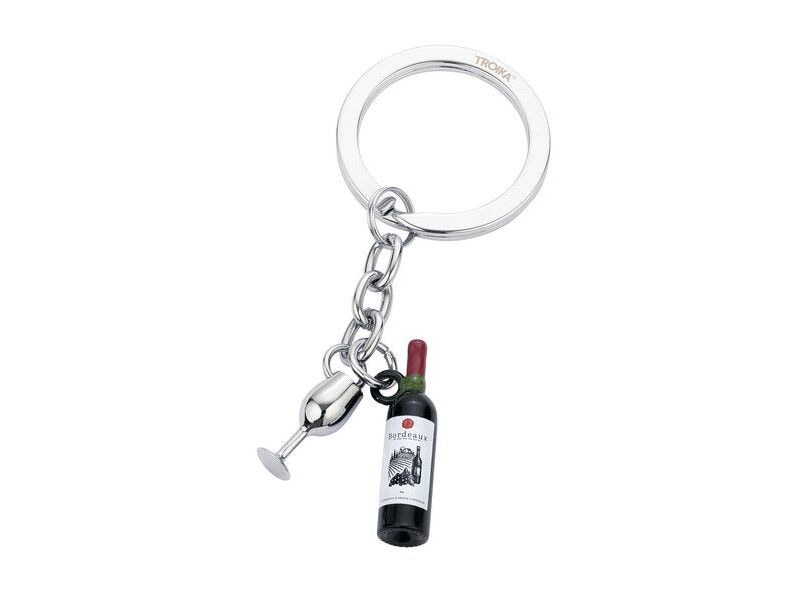 Troika | Schlüsselanhänger Weinflasche, Glas | dunkelgrün/silberfarben