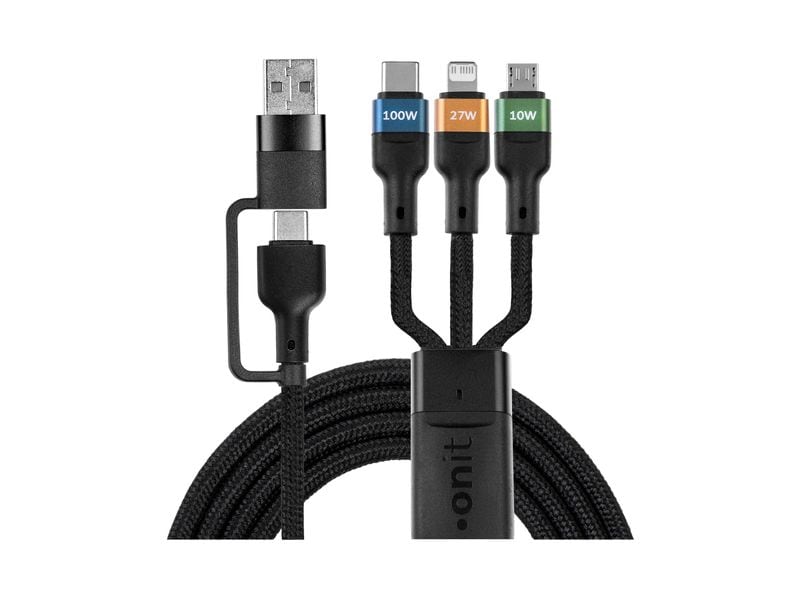 onit | USB-Multi-Kabel 1.2M 100W | USB 2.0 / A+C zu C+L+M / schwarz