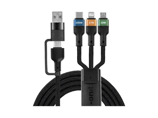 onit | USB-Multi-Kabel 1.2M 100W | USB 2.0 / A+C zu C+L+M / schwarz