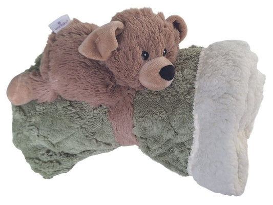Warmies | Combo Warmies & Kuscheldecke | Hund braun & Baby-Decke grün