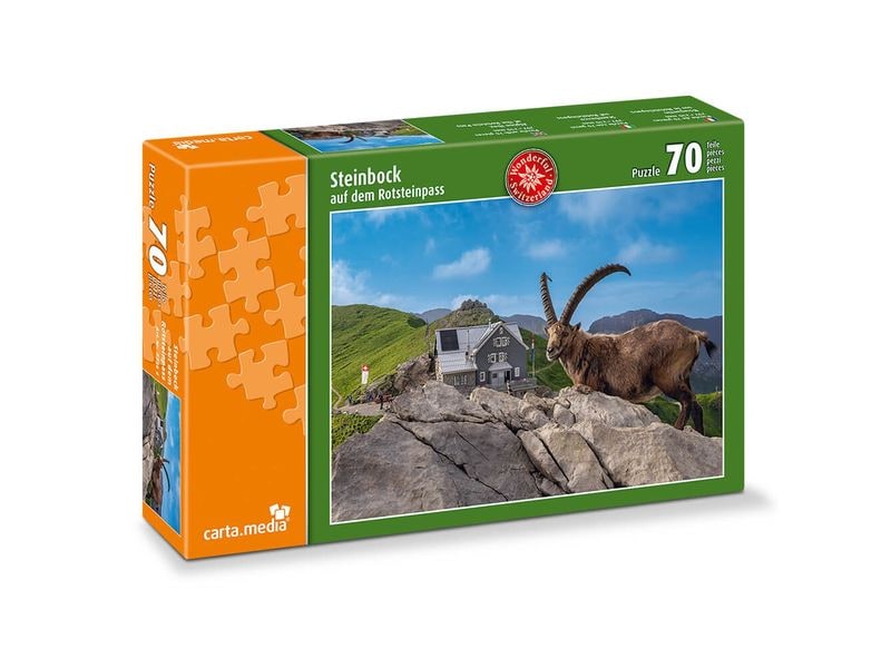 Carta.Media | 70 Teile Puzzle Steinbock auf Rotsteinpass | Puzzle mit 70 Teilen