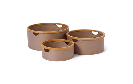 Lumaland | Bambus Aufbewahrungsbox Set 3 Stk. | Taupe Rund 45x20cm/38x16cm/30x12cm