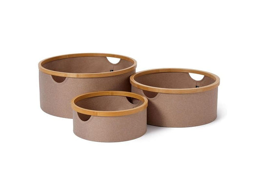Lumaland | Bambus Aufbewahrungsbox Set 3 Stk. | Taupe Rund 45x20cm/38x16cm/30x12cm