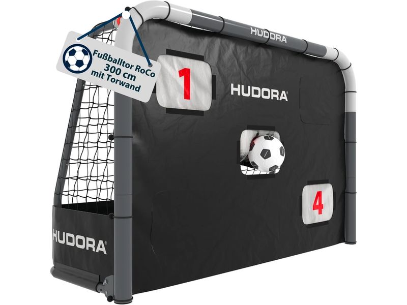 Hudora | Fussballtor Roco 300 grau | mit Torwand