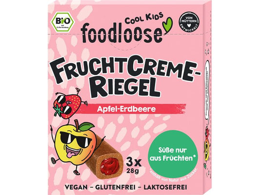 foodloose | Fruchtcreme-Riegel Apfel-Erdbeere | 3 x 28 g