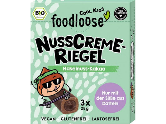 foodloose | Nusscreme-Riegel Haselnuss-Kakao | 3 x 28 g
