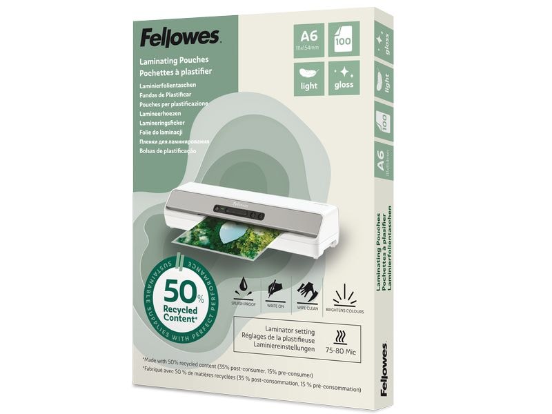 Fellowes | Laminierfolien recycled A6 | 100 Stk., glänzend