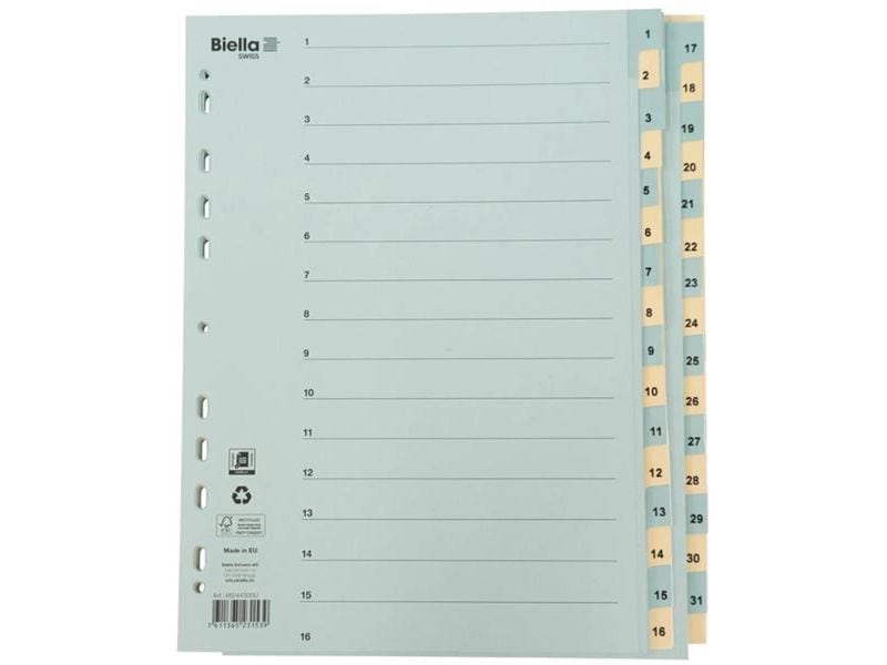 Biella | Register Karton A4 1-31, 4Loch | blau,gelb 1 Stück