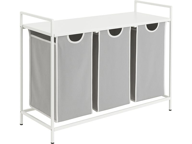 relaxdays | Wäschesammler mit 3 Fächern | MDF, China, Weiss/Grau