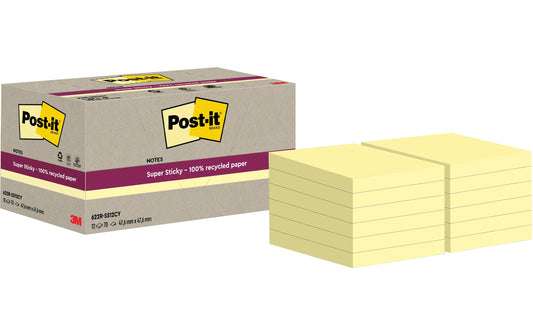 Post-it | 3M Post-it Recycling Notes gelb | 12 Blöcke à 70 Blatt , 47.6 x 47.6 mm