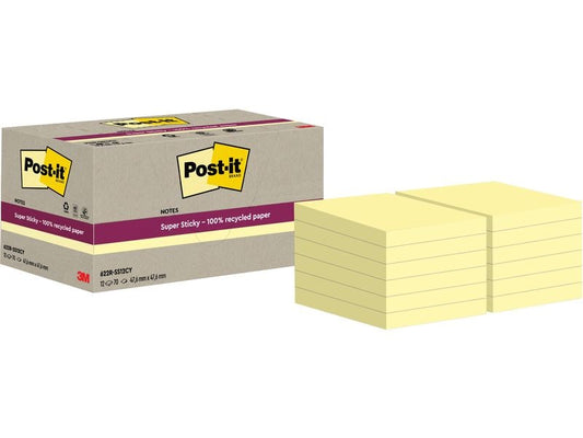 Post-it | 3M Post-it Recycling Notes gelb | 12 Blöcke à 70 Blatt , 47.6 x 47.6 mm