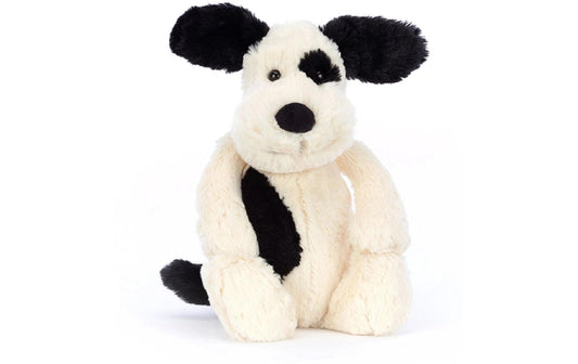 Bashful Puppy Soft Toy Black/Cream medium