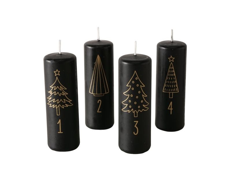 Boltze | Stumpenkerze Advent Schwarz | Grösse: 11 x 4 cm (HxD)