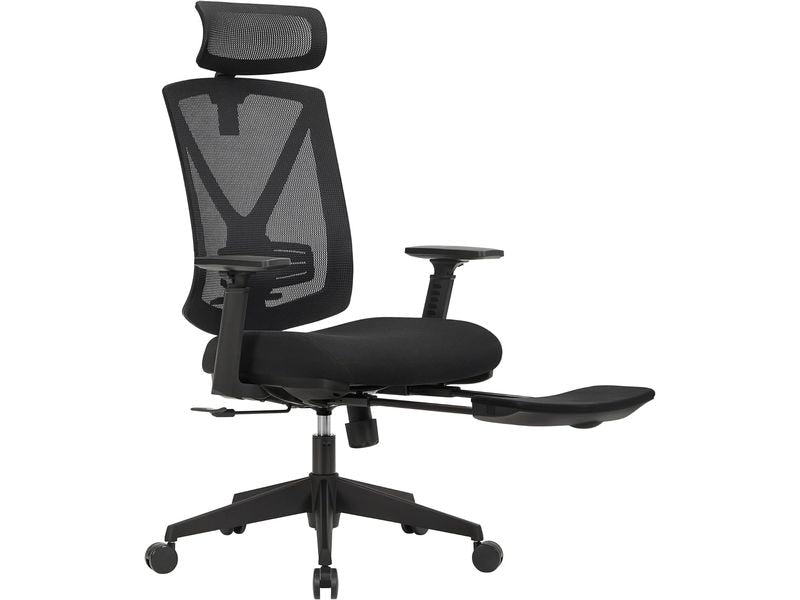 Songmics | Bürostuhl schwarz Fussablage | mit Armlehnen, mit Fusskreuz, bis 150kg