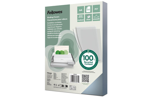 Fellowes | Deckblatt Transparent,200 Micron | 100 Stk., A4, recylkeltem PET