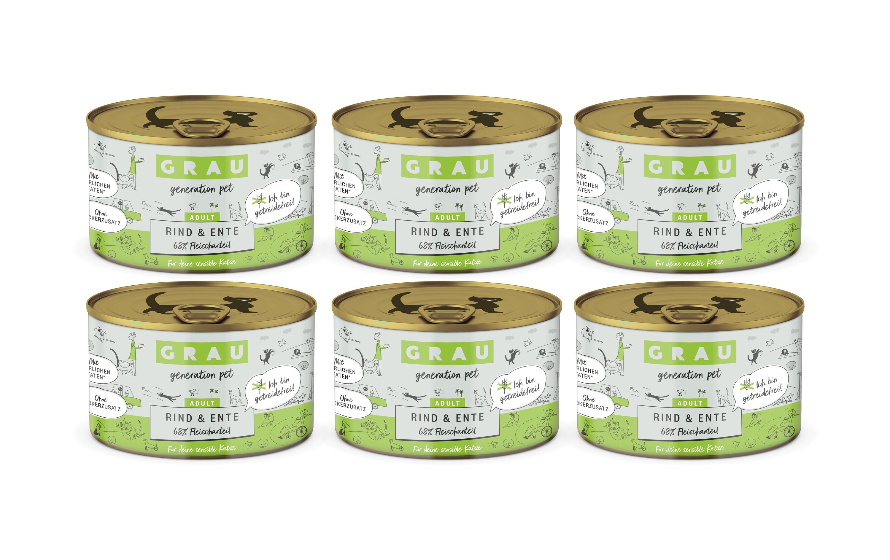 Grau Cat Rind + Ente 6x200g KIT