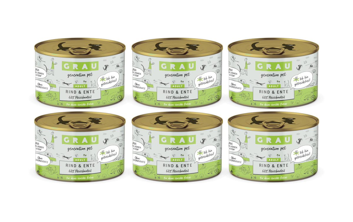 Grau Cat Rind + Ente 6x200g KIT
