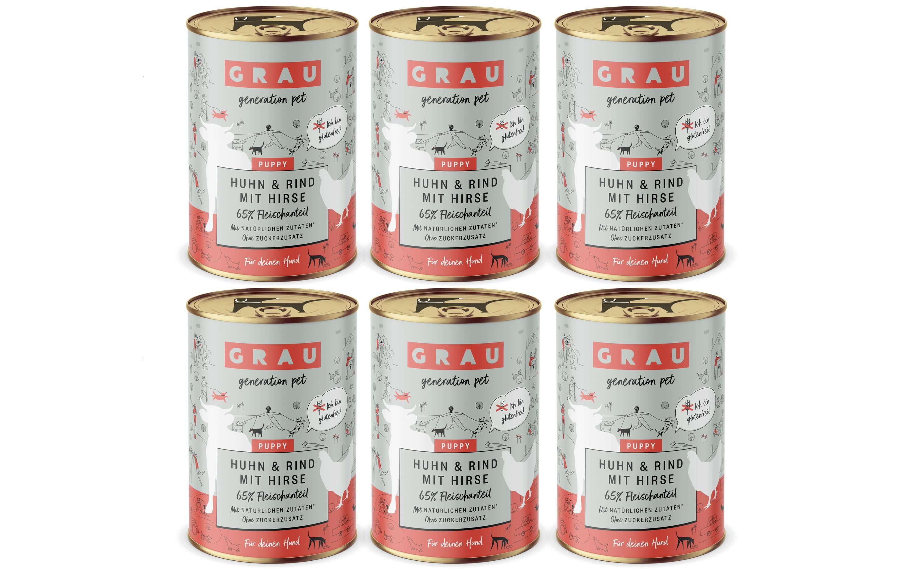 Grau Dog Puppy Huhn + Rind + Hirse KIT