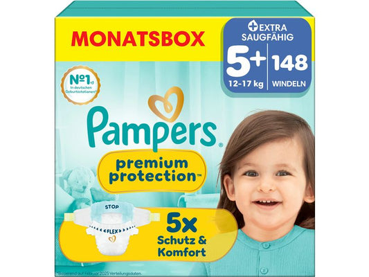 Pampers | Premium Protection Gr.5+ Junior | 12-17kg MonatsBox / 148 Stück