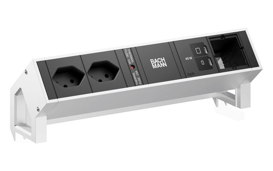 Bachmann | DESK2 2xT13 1xUSB C/C 45W 1xCM 0,2m INOX | 0.2 m, 45 W