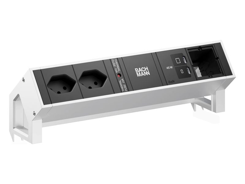 Bachmann | DESK2 2xT13 1xUSB C/C 45W 1xCM 0,2m INOX | 0.2 m, 45 W