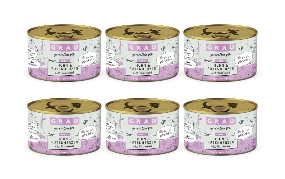 Grau Cat Huhn + Putenherzen 6x200g KIT
