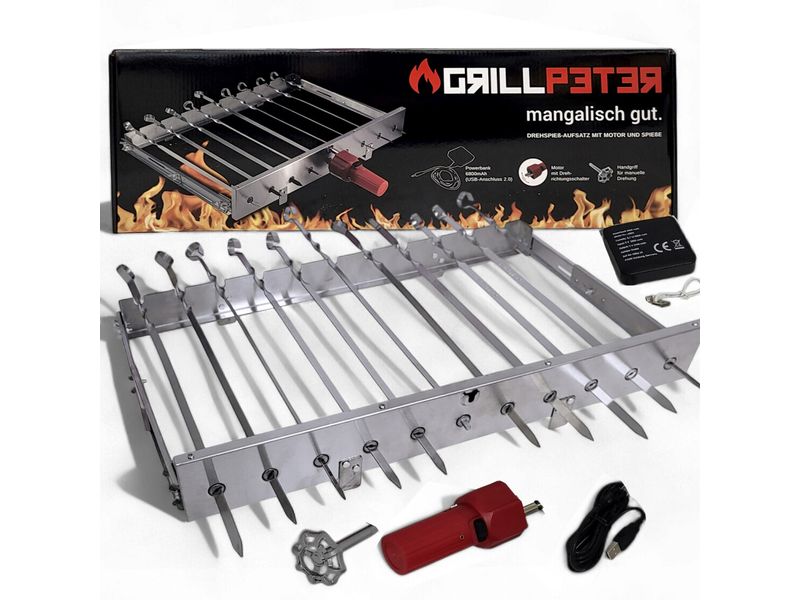 GRILLPETER | Schaschlik Spiessdreher Motor USB | für 11 Spiesse