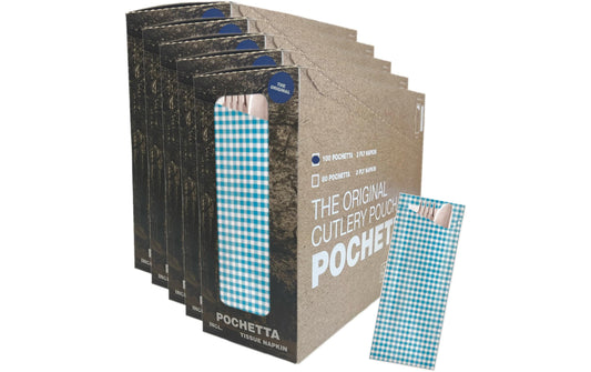 Pochetta | Besteckset 500 Stk., Blau-Weiss | Papierbesteck, 2-lalgiger Serviette 33x33cm