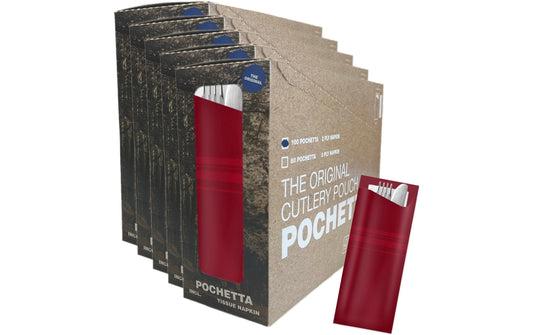 Pochetta | Besteckset 500 Stk., Bordeaux | Papierbesteck, 2-lalgiger Serviette 33x33cm