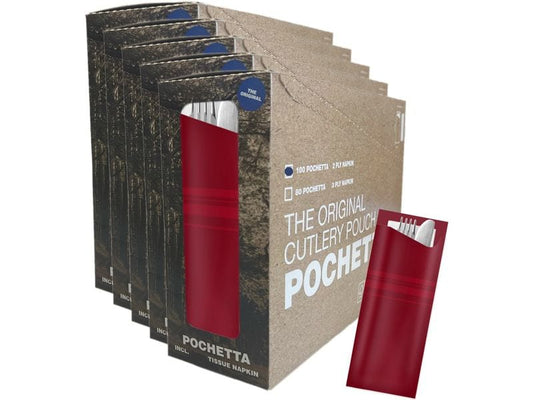 Pochetta | Besteckset 500 Stk., Bordeaux | Papierbesteck, 2-lalgiger Serviette 33x33cm