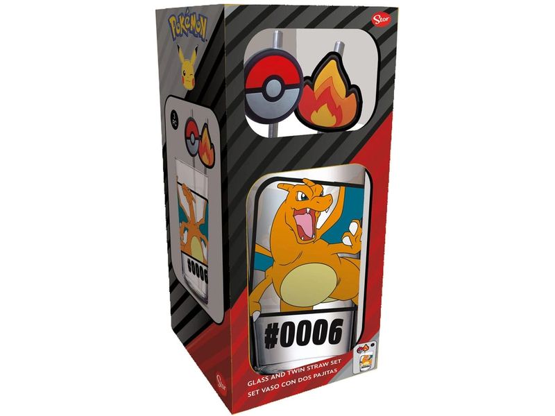 Stor | Pokémon Glas Tumbler mit Trinkhalmen | Glurak 480 ml