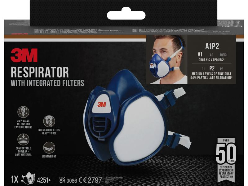 3M | Atemschutzmaske mit integrierten Filtern | A1P2 Organische Dämpfe