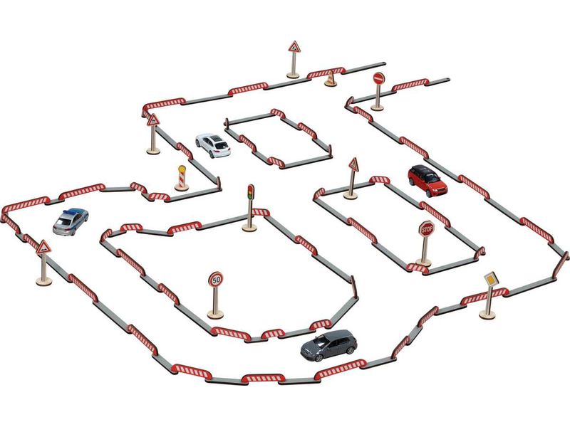 Goki | Spielset Strassenbau FlexiRoads | Zäune, Schilder und Pilonen